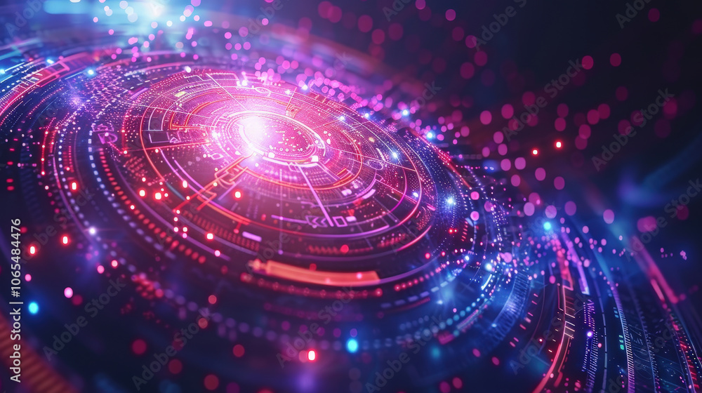 Poster futuristic digital abstract background with vibrant colors and glowing particles, showcasing tech in