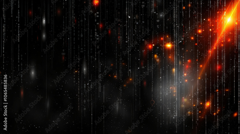 Poster glowing binary code with scattered digits creates mesmerizing digital landscape, evoking sense of my