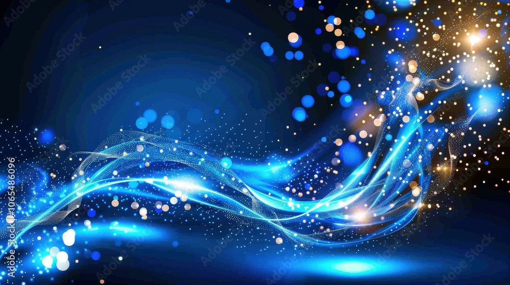 Poster glowing data lines flow over blue digital background, creating mesmerizing visual effect. vibrant co