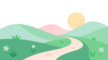 Obraz premium Natural landscape with mountains, Road vector illustration 
