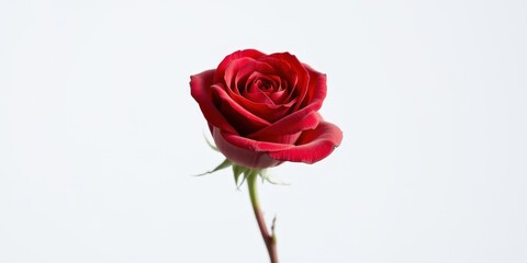 A Single Red Rose in a Soft White Light, Its Petals Unfurling with Delicate Grace