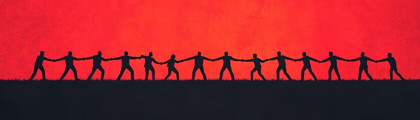Fototapeta premium People Unite to Create a Powerful Symbol of Togetherness Against a Striking Red Background