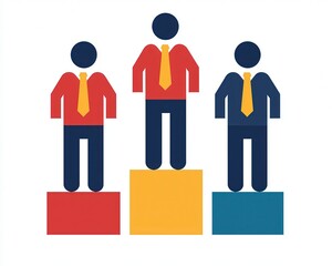 Fototapeta premium Business Professionals Stand Out with Confidence on Colorful Platforms to Showcase Leadership Skills isolated white background