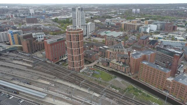 Leeds - Aerial Drone - Holbeck - Railway Train Station - Riverside