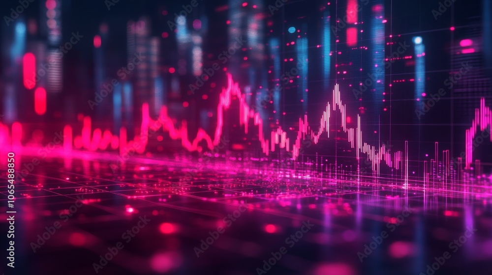 Aufkleber abstract digital data visualization with pink and blue lines and bokeh