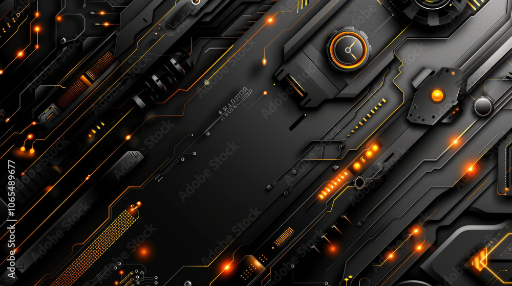 Aufkleber high tech abstract background featuring intricate digital patterns and glowing orange accents. this 