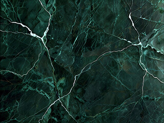 Green marble with veins of silver and gold. Abstract background, mineral texture.