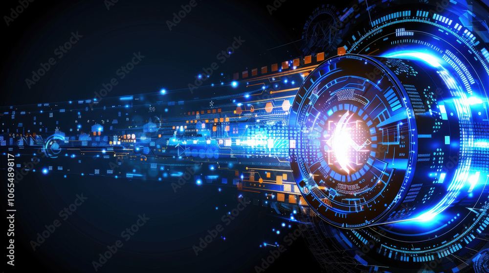 Aufkleber high tech background featuring blue glowing lines and circular patterns, creating futuristic and dyn