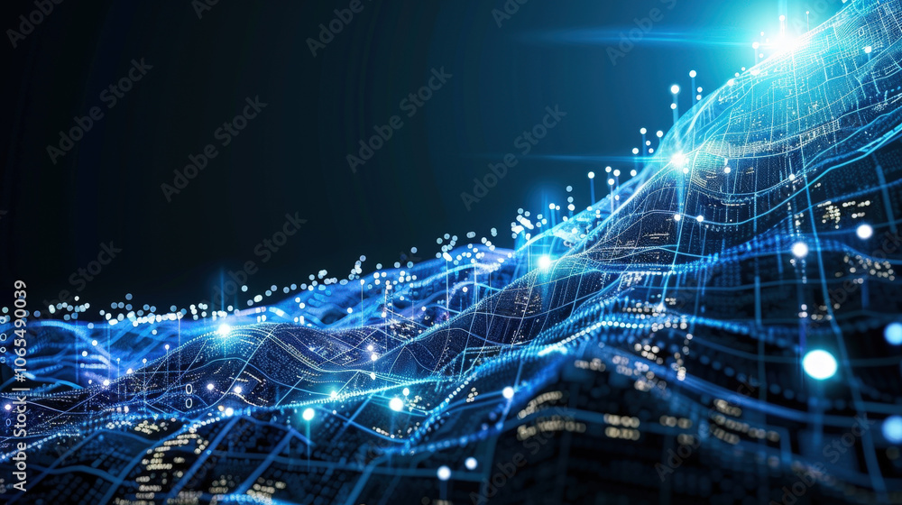 Aufkleber high tech blue background with data flow pattern, showcasing dynamic wave of digital information. im