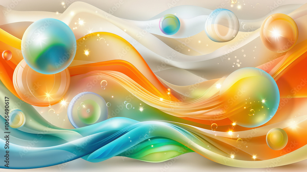 Aufkleber vibrant abstract design featuring flowing waves, colorful spheres, and sparkling elements, creating 