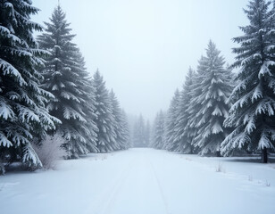 A serene winter forest blanketed in snow