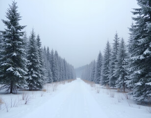 A serene winter forest blanketed in snow