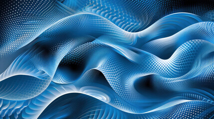Naklejka premium Dynamic blue waves create mesmerizing visual effect, showcasing blend of smooth curves and dotted patterns that evoke sense of fluidity and motion