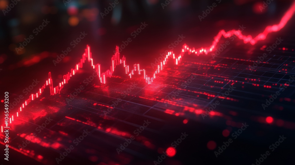 Aufkleber a red line chart displaying financial data on a digital screen