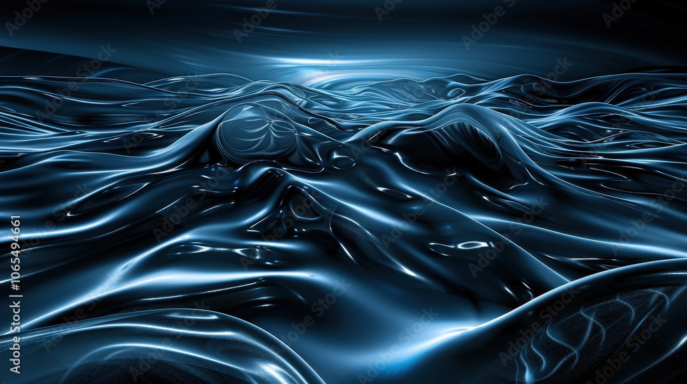 Poster mesmerizing abstract landscape featuring smooth, flowing waves in shades of blue, creating serene an