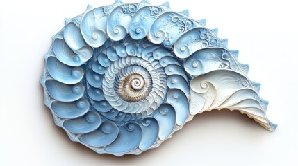 Golden Ratio: Slate blue spirals following the Fibonacci sequence on a white background. 
