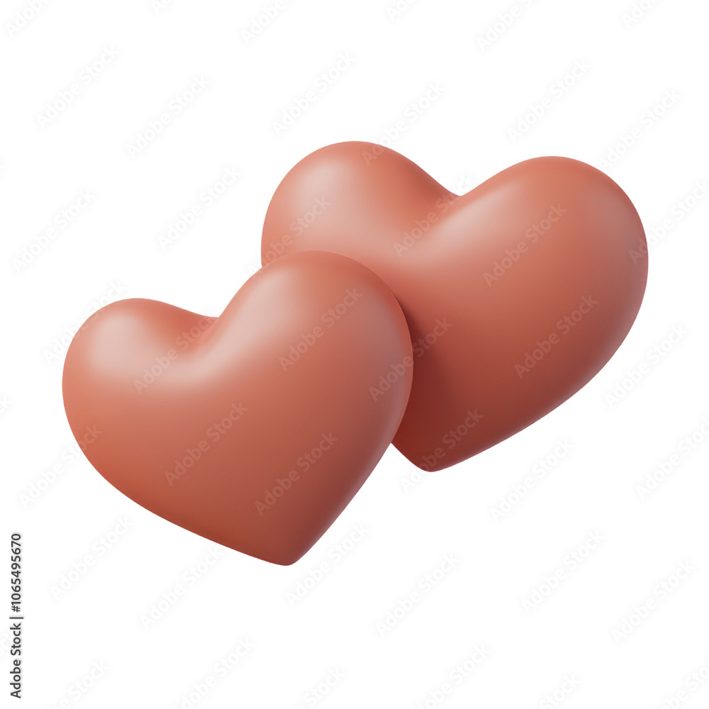 Wall mural two red pink heart shaped 3d render icon isolated on transparent background cutout