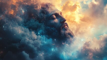 Fototapeta premium Dreamlike Portrait Of God In Clouds