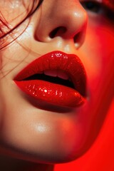 Fototapeta premium Glamorous Red Lips with Bold Lipstick Close-Up