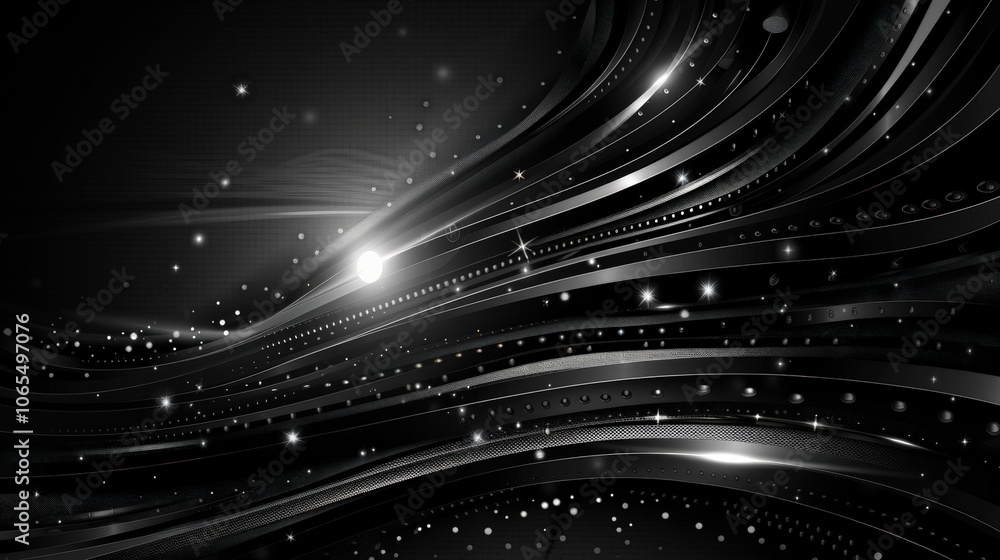 Poster sleek digital wave patterns create mesmerizing visual experience, enhanced by shimmering stars and d