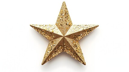Shimmering Golden Christmas Star Ornament on White Background