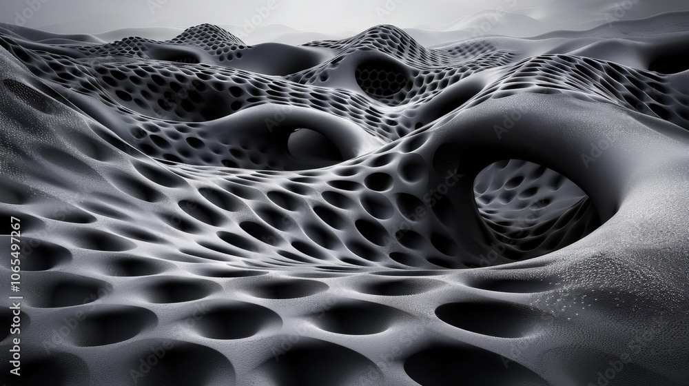 Aufkleber mesmerizing landscape of sleek digital wave patterns creates surreal, abstract terrain. intricate te
