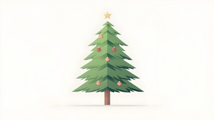 Fototapeta premium Minimalist Green Christmas Tree with Red Ornaments on White Background