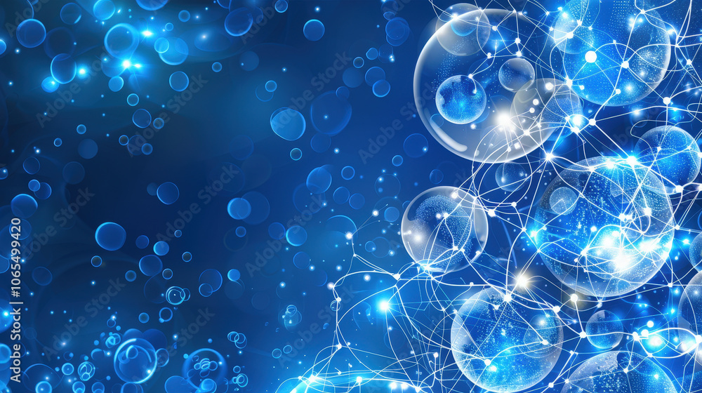 Aufkleber smoothly flowing data particles create mesmerizing blue background filled with luminous bubbles and 