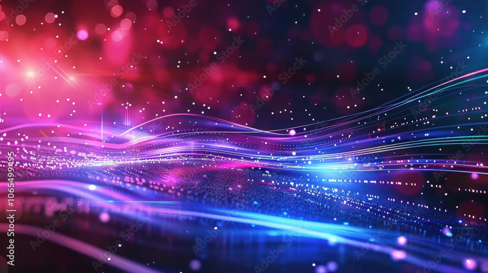 Poster smoothly flowing dots in wave motion create vibrant and dynamic visual experience, showcasing blend 