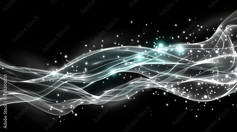 Aufkleber soft lines of particles in wave motion create mesmerizing visual effect against dark background, evo