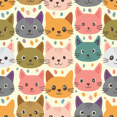 Cute cat head hand drawn seamless pattern