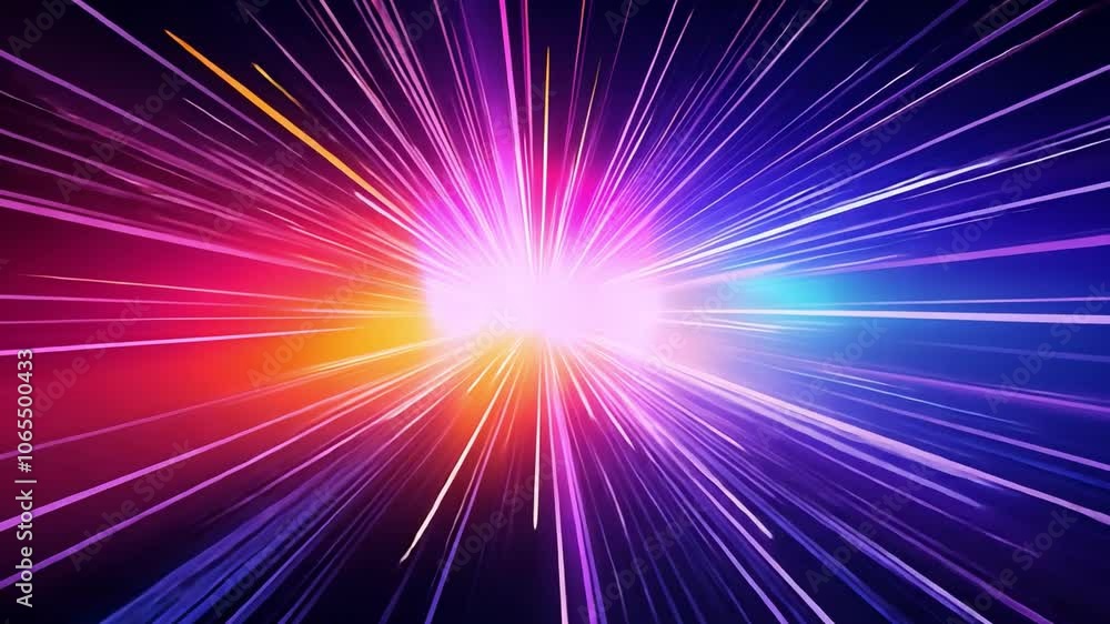 Fototapete cosmic radiance: a vibrant burst of multicolored light streaks across a dark background, creating a 