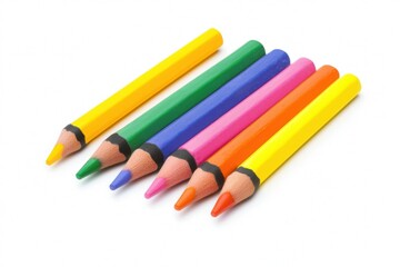 Fototapeta premium Children create vibrant art with crayons on white background