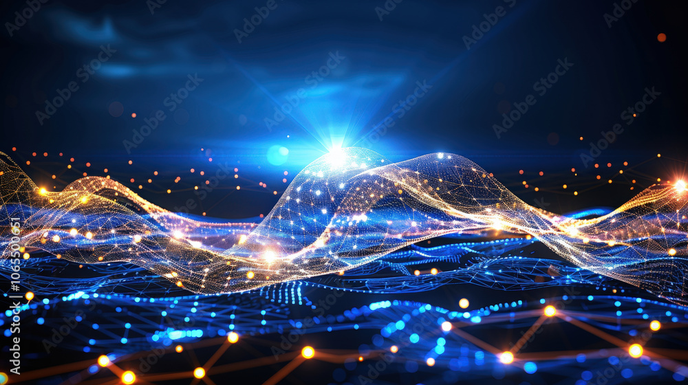 Aufkleber stream of data flows across blue background, creating mesmerizing visual of interconnected lines and