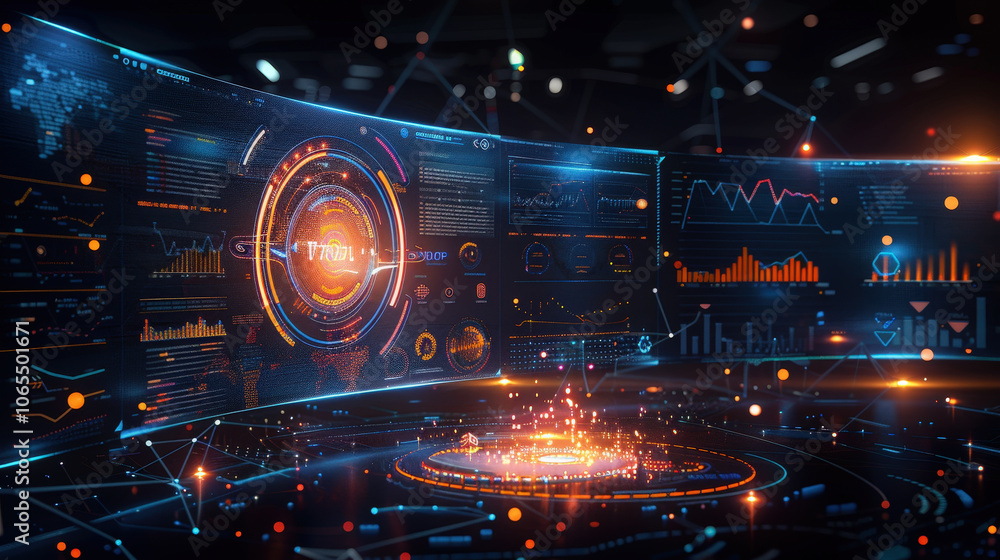 Aufkleber immersive digital interface showcasing data visualization and analytics in futuristic setting. vibra