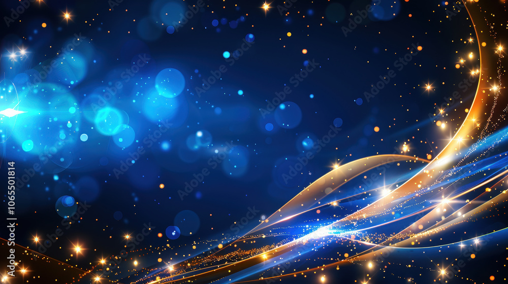 Poster vibrant blue background with glowing lights and sparkling stars creates dynamic and energetic atmosp