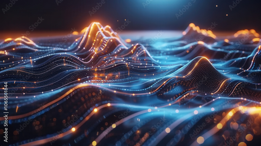 Aufkleber dynamic data flow visualization with glowing peaks and valleys, showcasing tech inspired design in v
