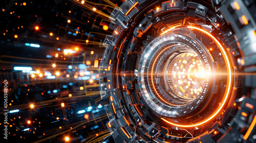 Aufkleber futuristic technology inspired abstract design featuring glowing circular tunnel with vibrant lights