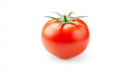 Fresh red tomato on white background, ideal for healthy food themes.