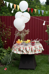 christmas table with gifts and decorations
