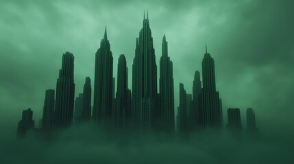 Obraz premium Glowing Futuristic City with Magical Atmosphere