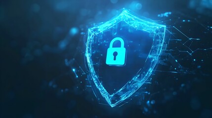 Glowing Blue Shield with Lock - Cybersecurity Symbol Illustration, protection, digital, security, technology