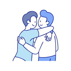 friends hugging vector art,  flat illustration friends hugging icon.