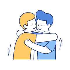 friends hugging vector art,  flat illustration friends hugging icon.