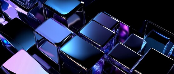 Abstract geometric cubes, iridescent shiny sleek look,  3d render 