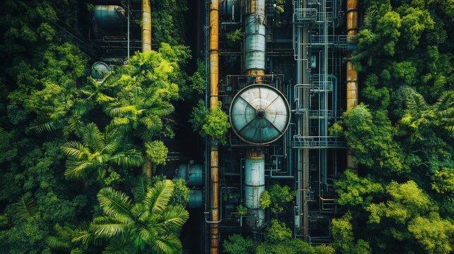 Overgrown Industrial Complex with Green Foliage