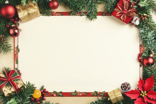 Blank gift certificate with holiday borders, Christmas placeholder, gifting theme