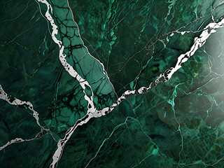 Green marble with veins of silver and gold. Abstract background, mineral texture.