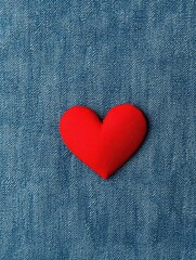 Fototapeta premium Red Heart on Denim Background for Love Theme