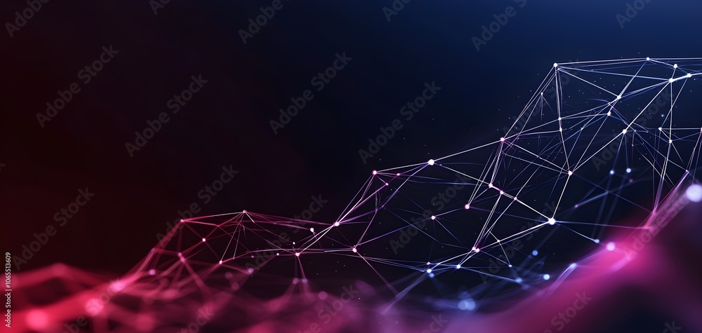 Poster abstract tech landscape with illuminated panels and connected lines, representing modern digital sys